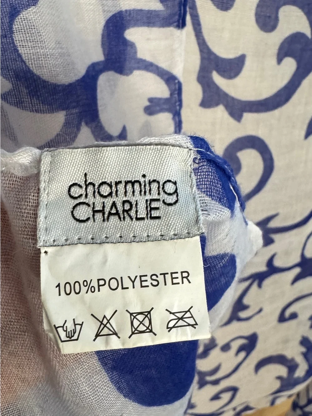Charming Charlie Blue and White Scroll Print Lightweight Wrap Scarf